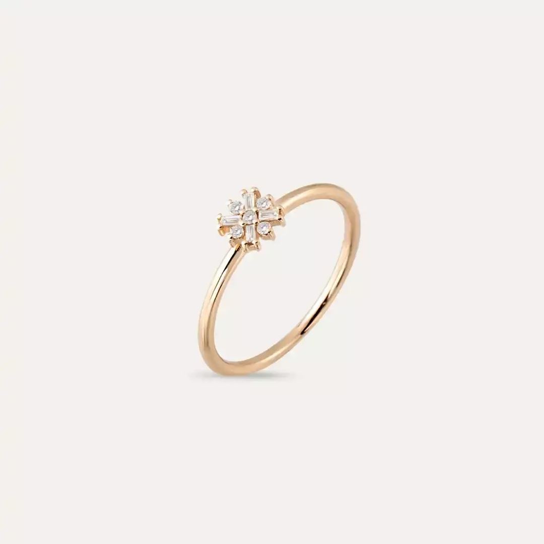 0.12 CT Baget Kesim Pırlanta Taşlı Rose Altın Yüzük