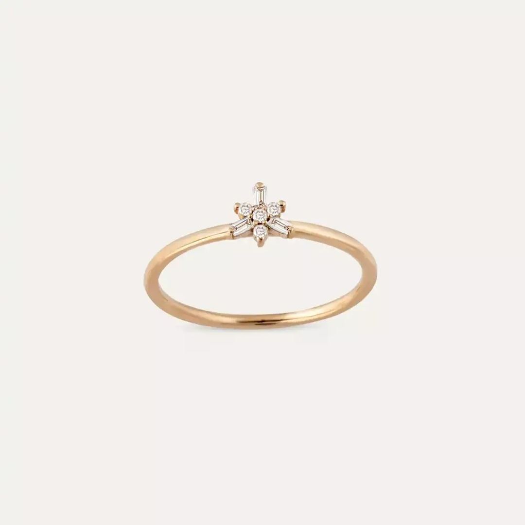 0.08 CT Baget Kesim Pırlanta Taşlı Rose Altın Yüzük