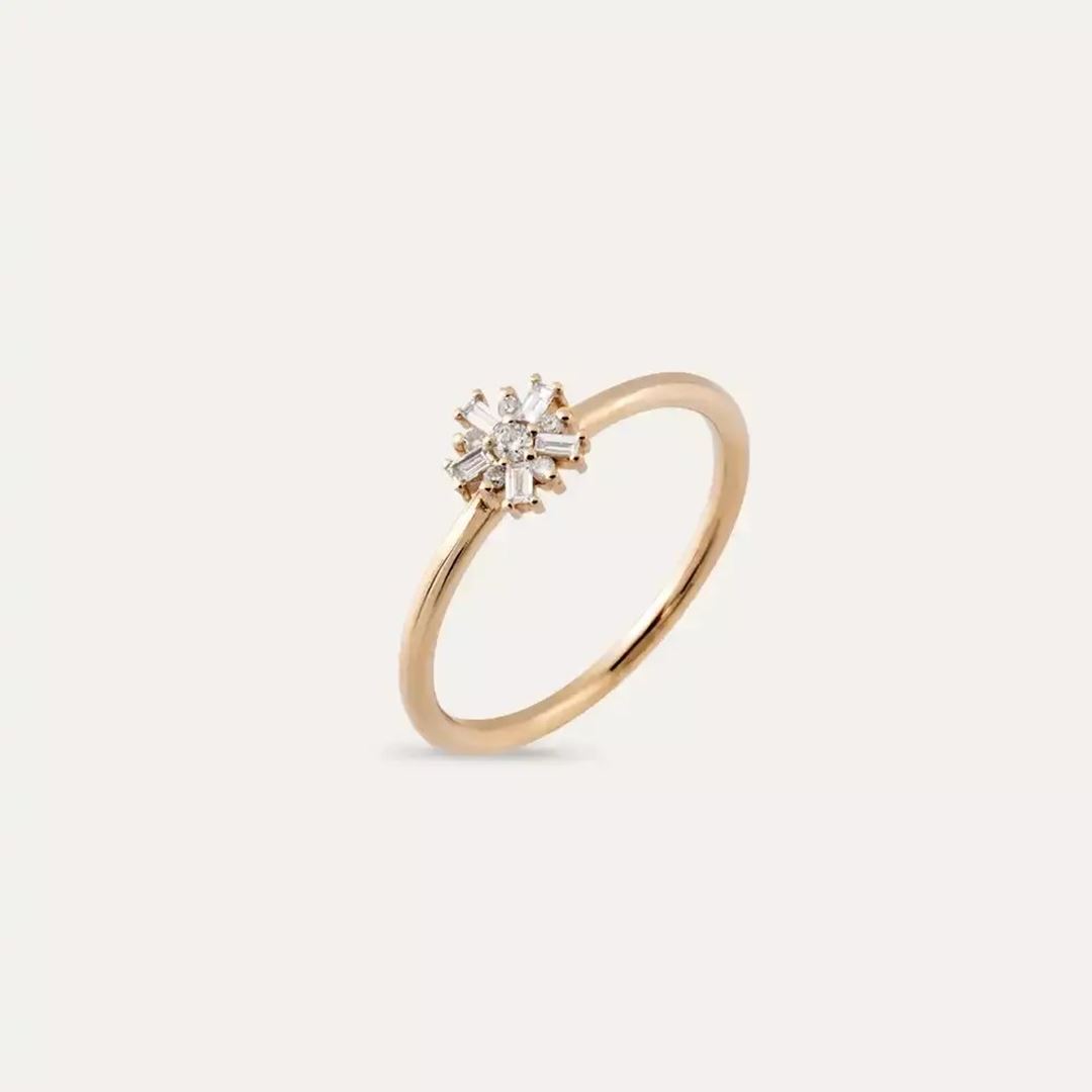 0.12 CT Baget Pırlanta Taşlı Rose Altın Yüzük