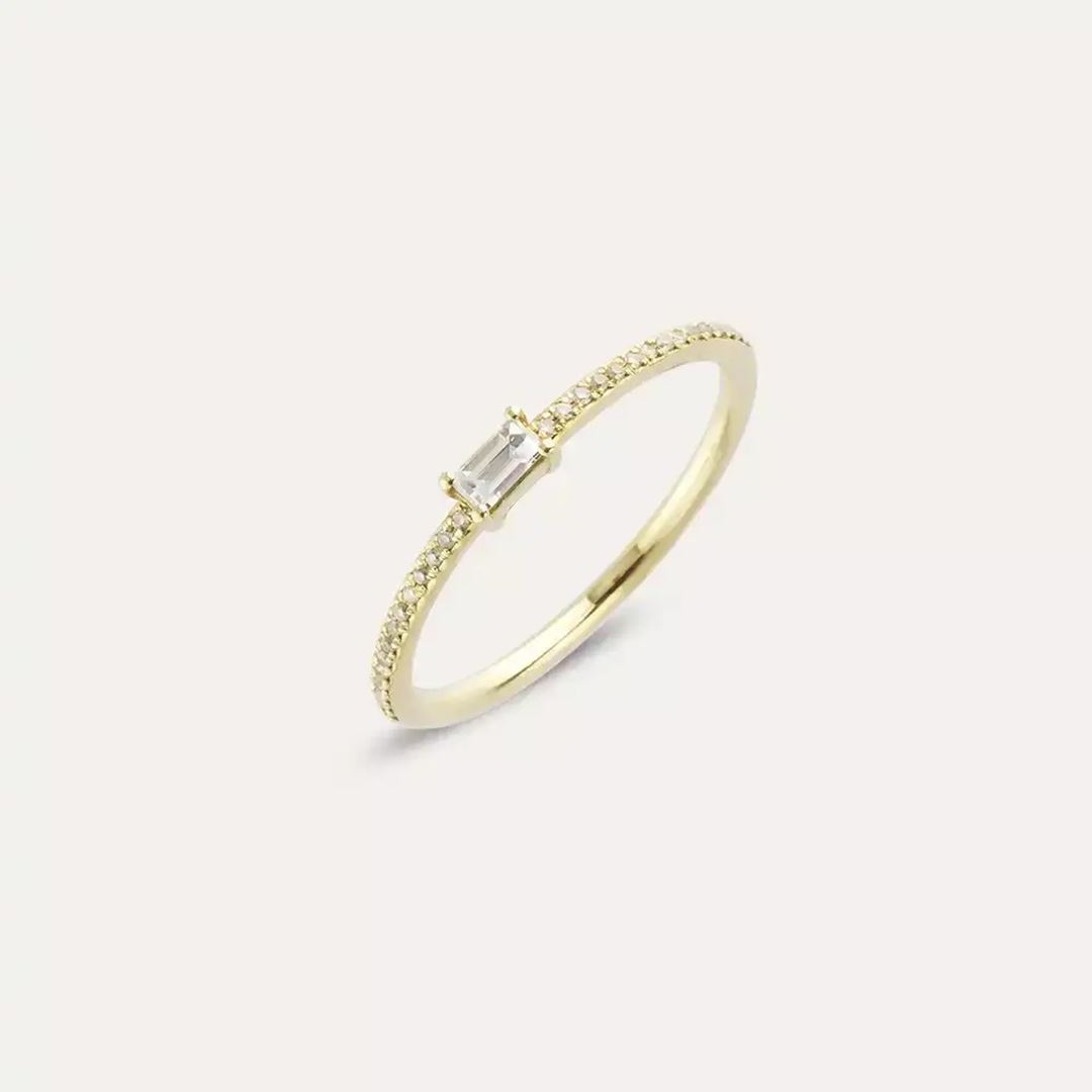 0.22 CT Baget Pırlanta Taşlı Sarı Altın Yüzük