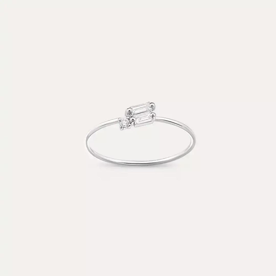 Seed 0.16 CT Baget Pırlanta Taşlı Beyaz Altın Yüzük