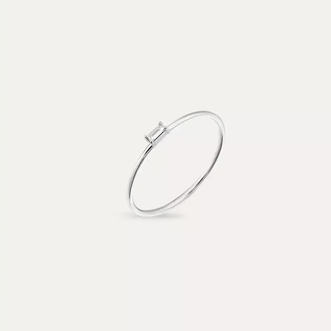 Solid 0.05 CT Baget Pırlanta Taşlı Beyaz Altın Yüzük