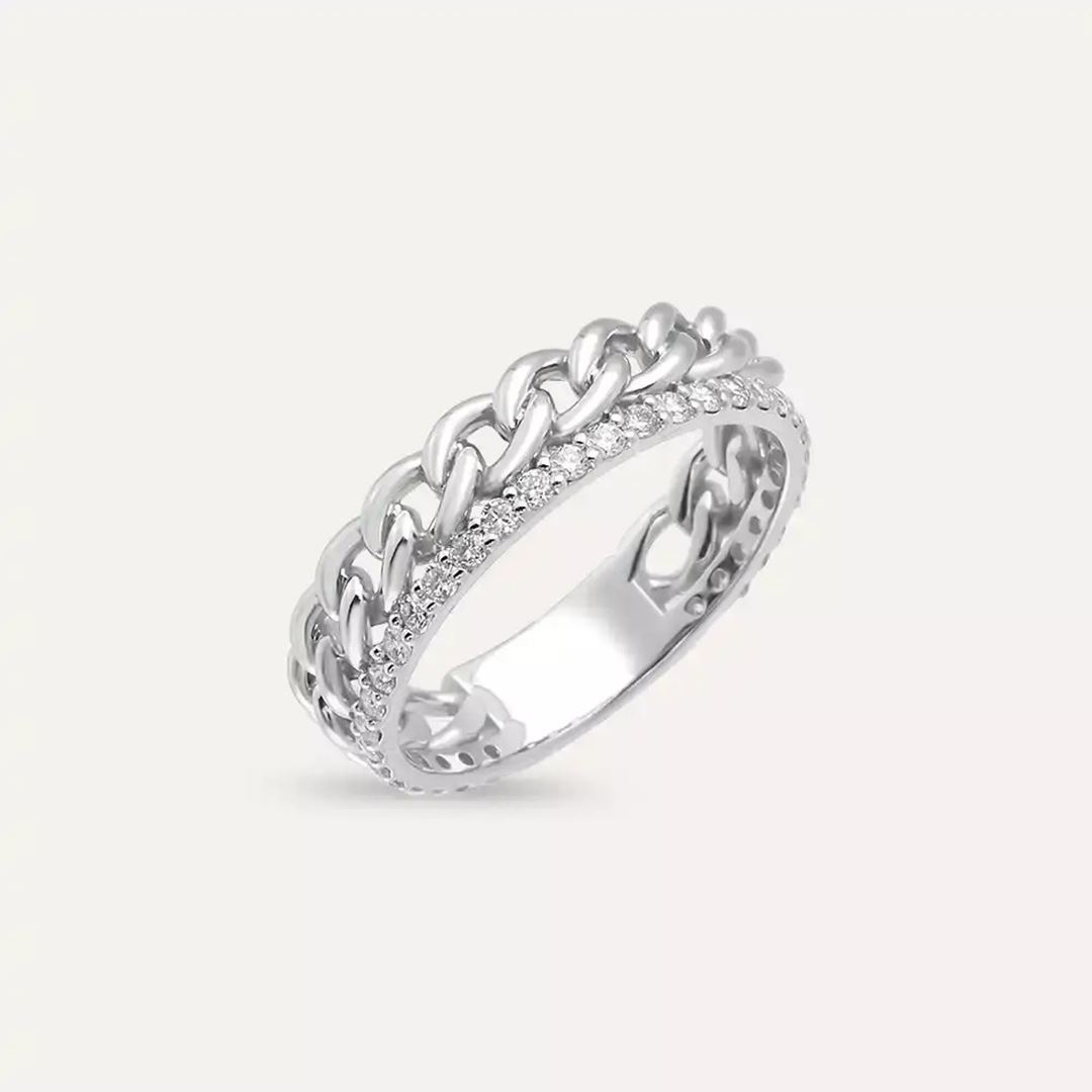 0.42 CT Pırlanta Taşlı Beyaz Altın Zincir Yüzük Pırlanta Yüzük