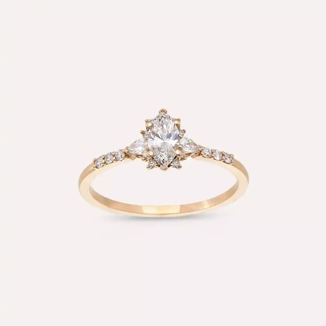 0.54 CT Markiz ve Damla Kesim Pırlanta Taşlı Rose Altın Yüzük