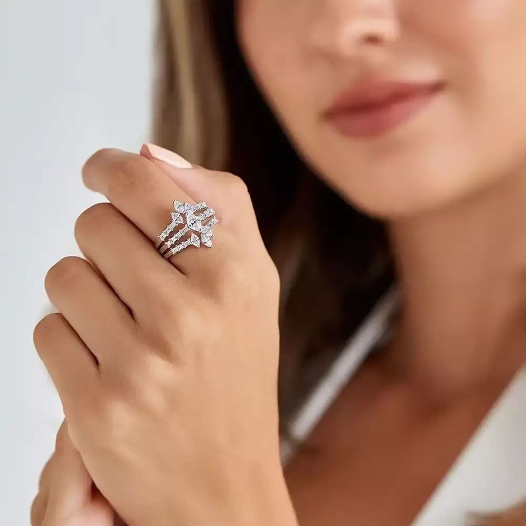 1.59 CT Baget ve Markiz Kesim Pırlanta Taşlı Beyaz Altın Yüzük