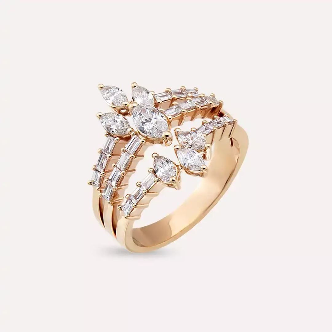 1.43 CT Baget ve Markiz Kesim Pırlanta Taşlı Rose Altın Yüzük