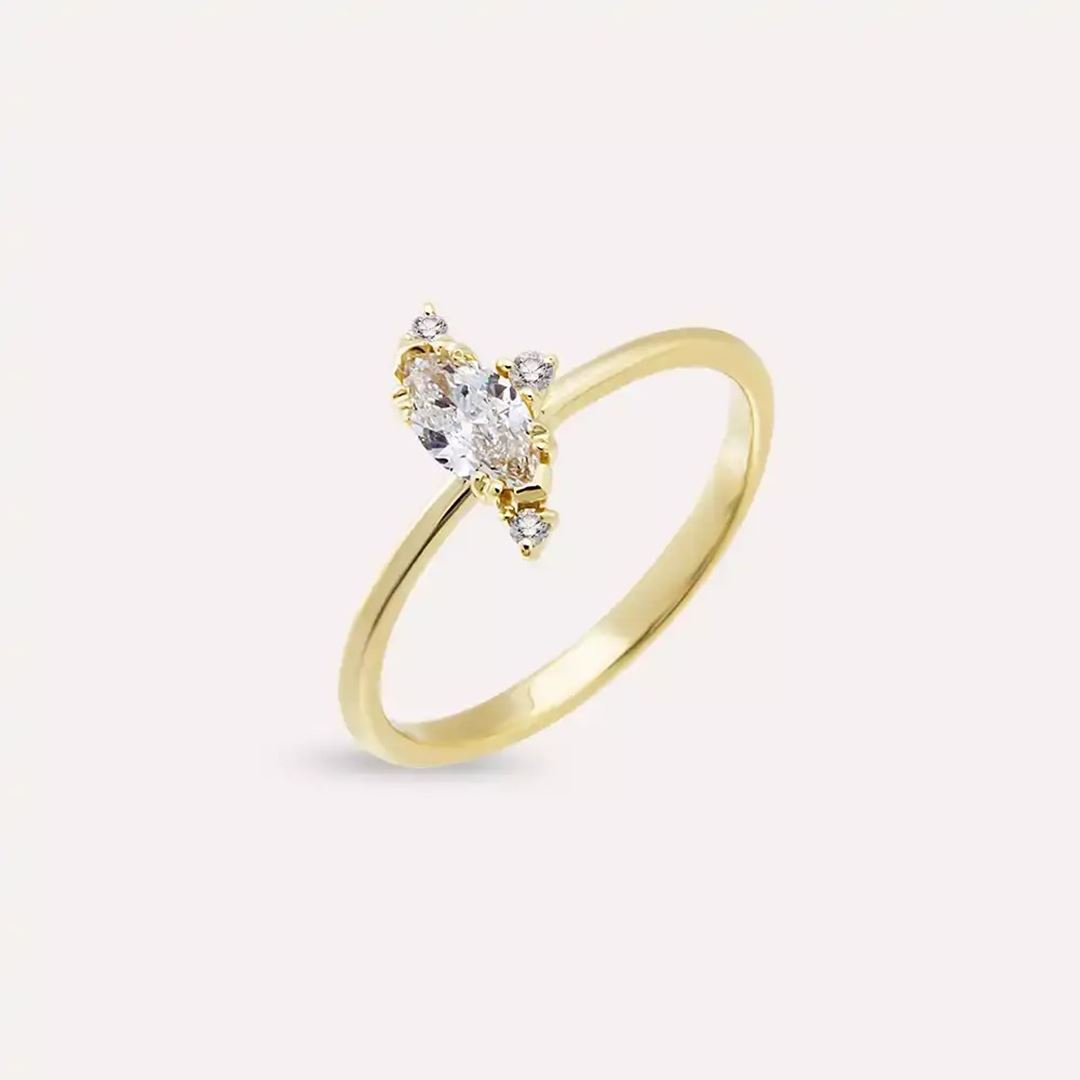 Stella 0.46 CT Markiz Kesim Pırlanta Taşlı Sarı Altın Yüzük