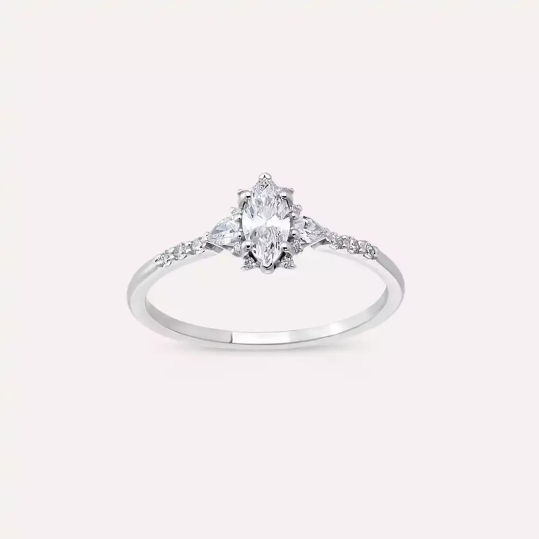 0.49 CT Markiz ve Damla Kesim Pırlanta Taşlı Beyaz Altın Yüzük