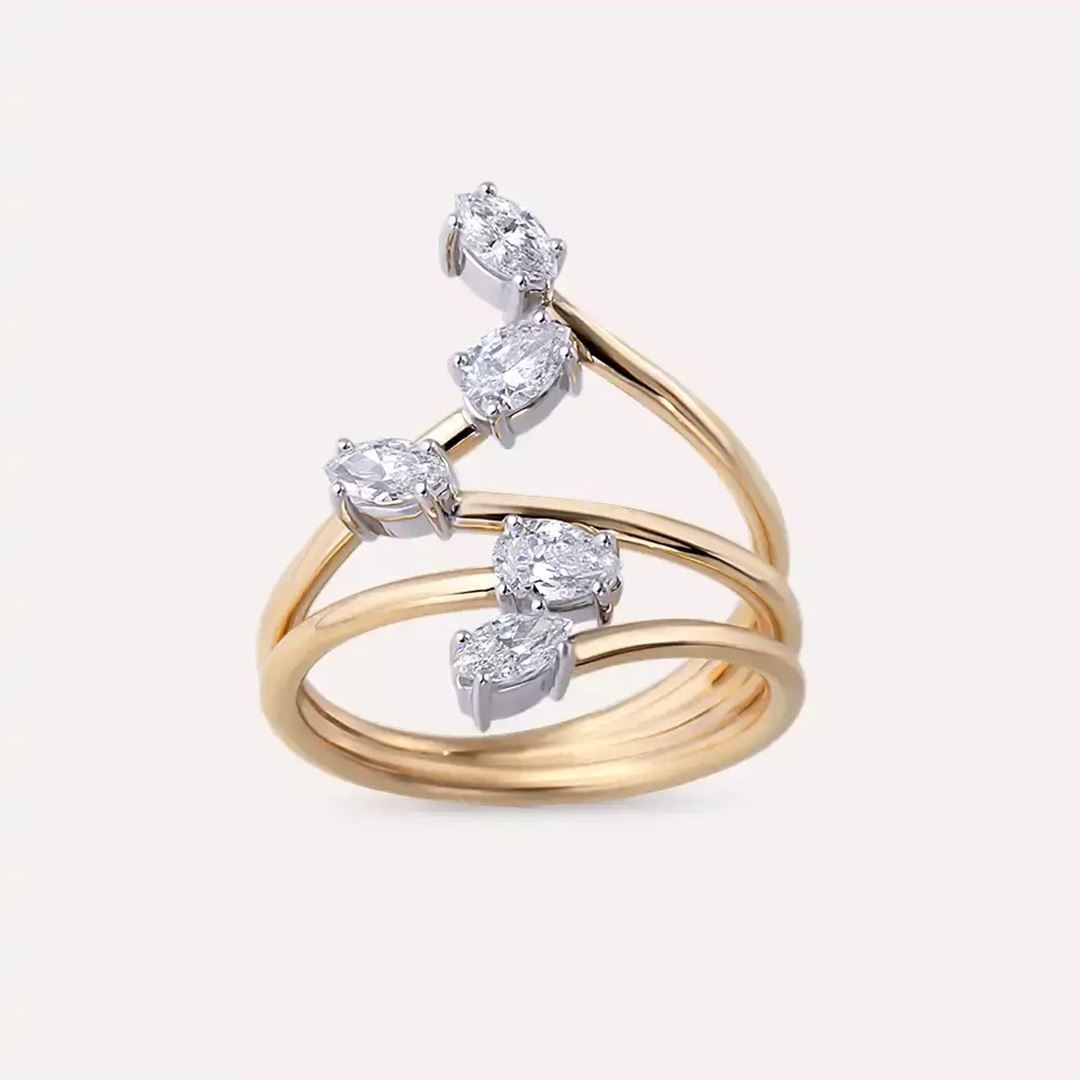 Anther 0.77 CT Markiz ve Damla Kesim Pırlanta Taşlı Rose Altın Yüzük