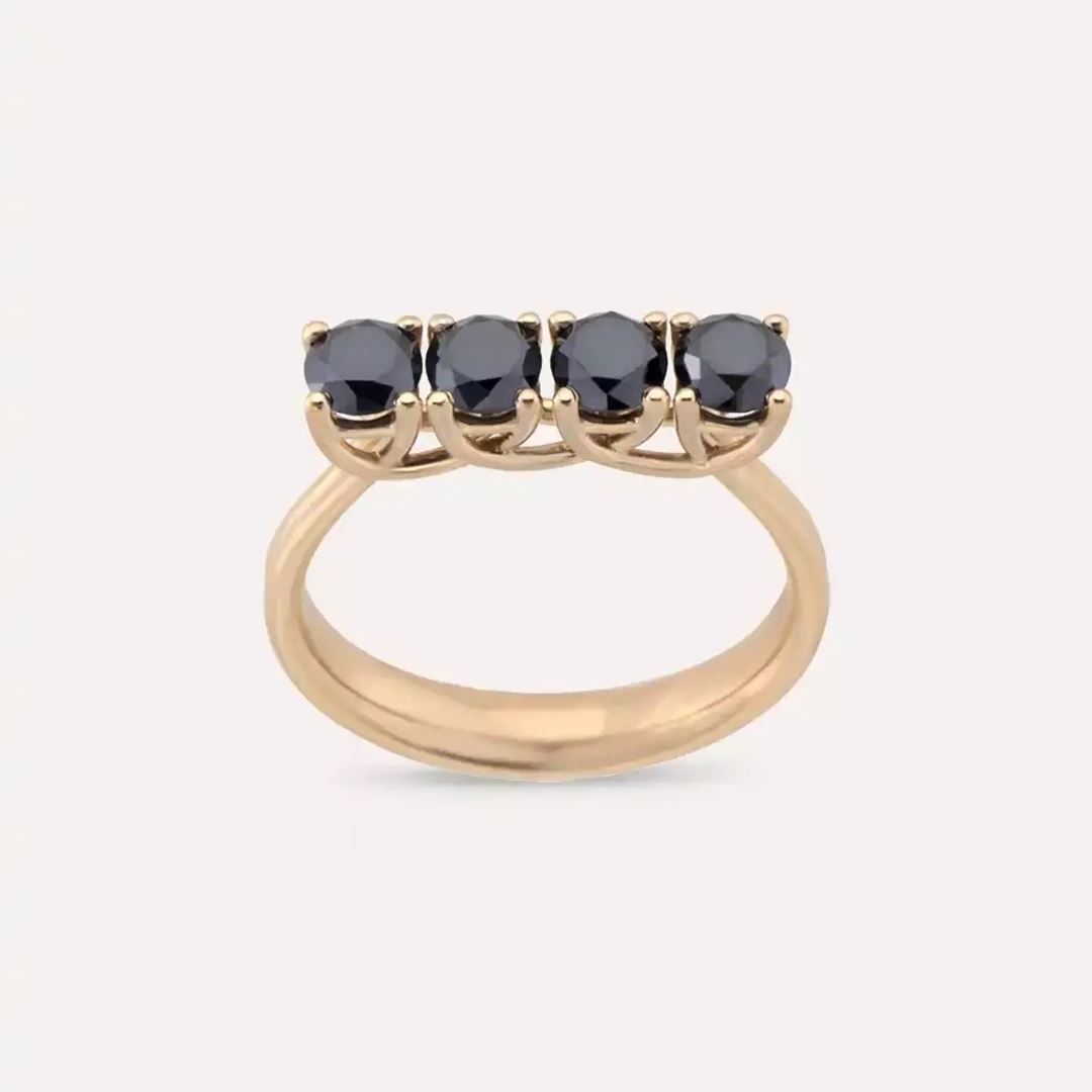 1.10 CT Siyah Pırlanta Taşlı Rose Altın Yüzük