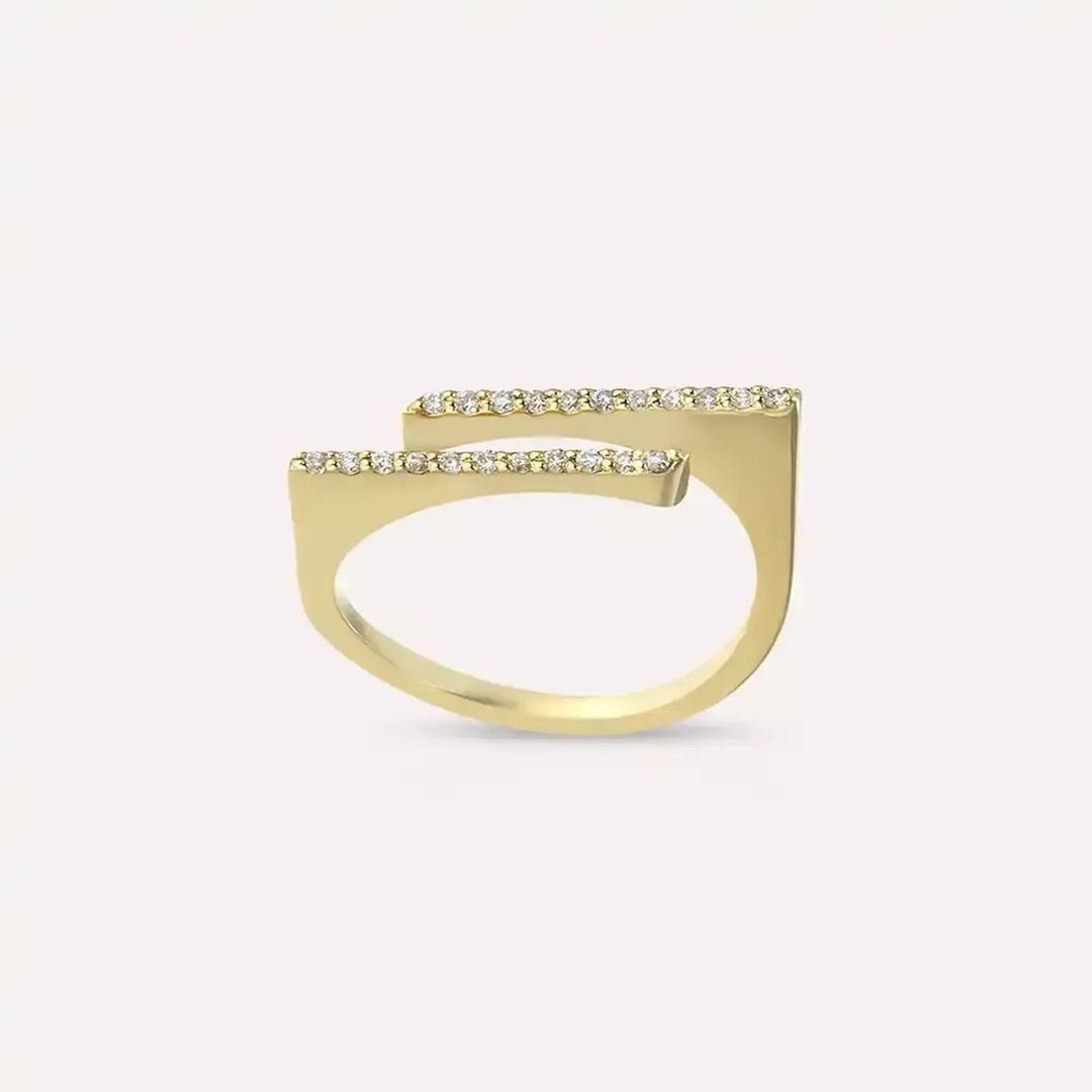 Linear 0.10 CT Pırlanta Taşlı Sarı Altın Yüzük