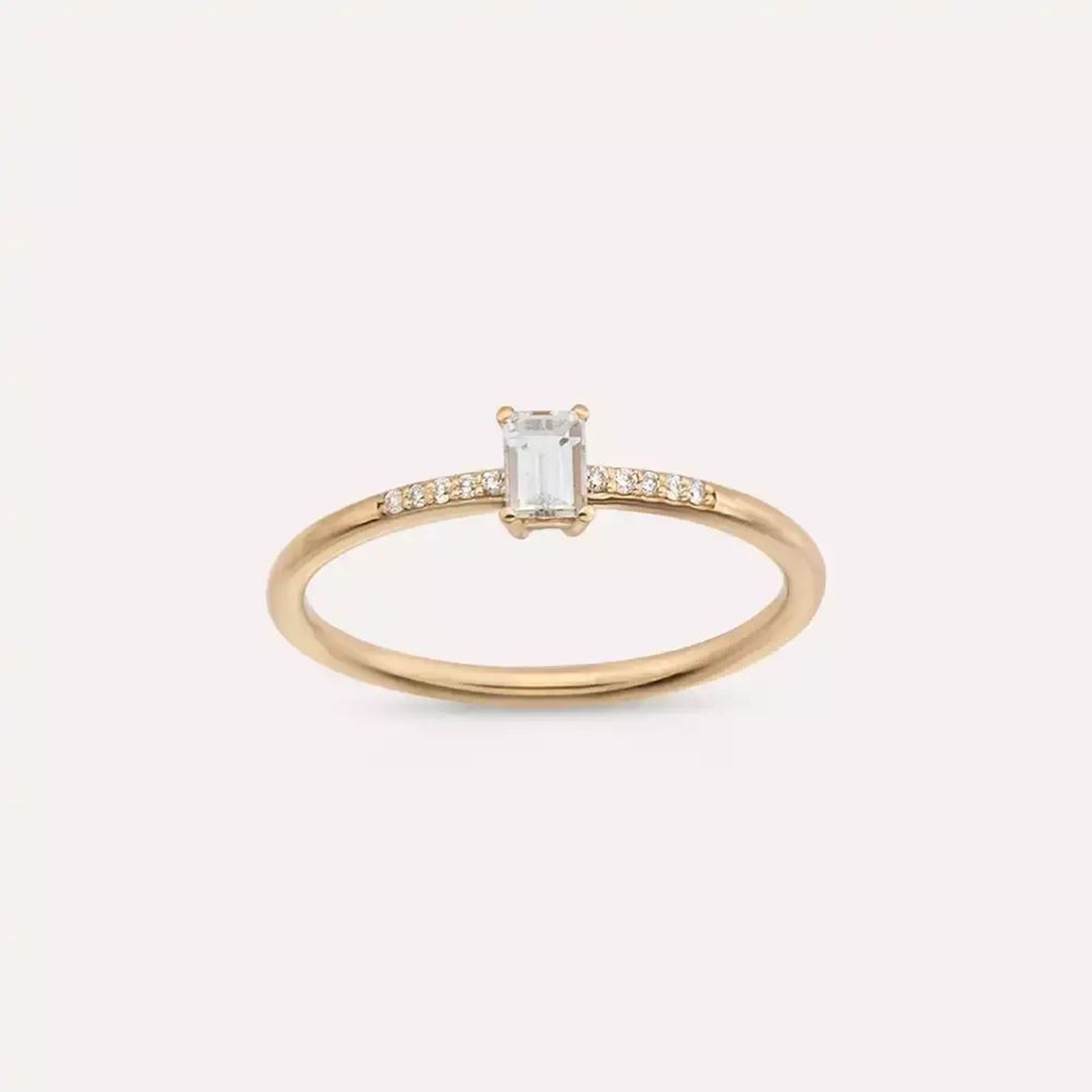 0.25 CT Baget Pırlanta Taşlı Rose Altın Yüzük