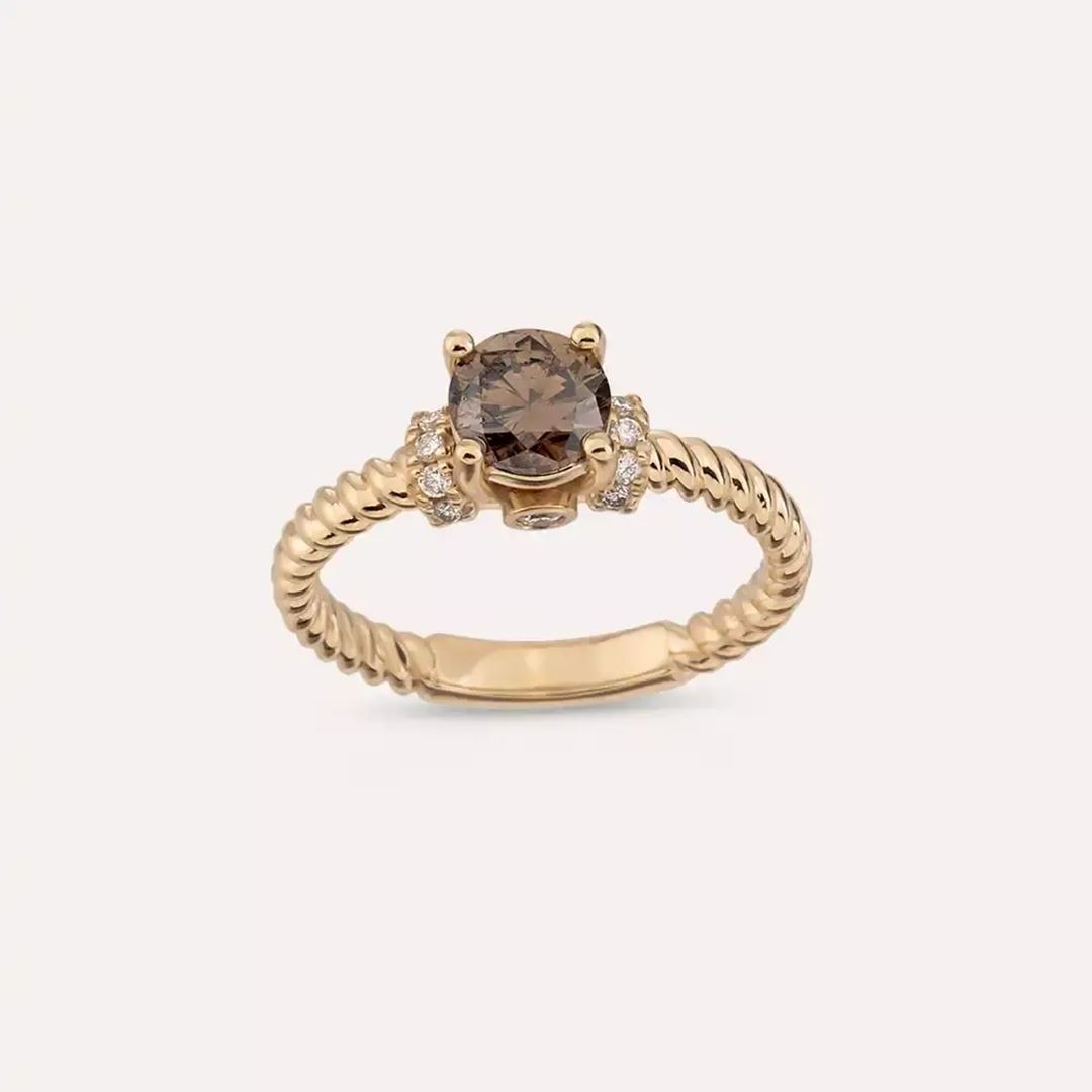 1.13 CT Brown Pırlanta Taşlı Rose Altın Yüzük