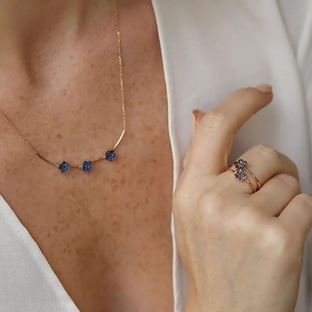 0.12 CT Brown Pırlanta Taşlı Rose Altın Çiçek Yüzük