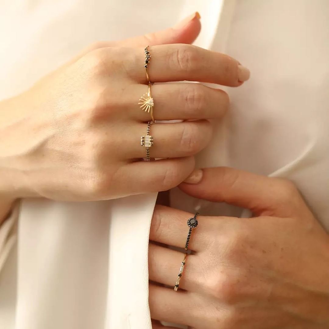 0.39 CT Siyah Pırlanta Taşlı Sarı Altın Yüzük