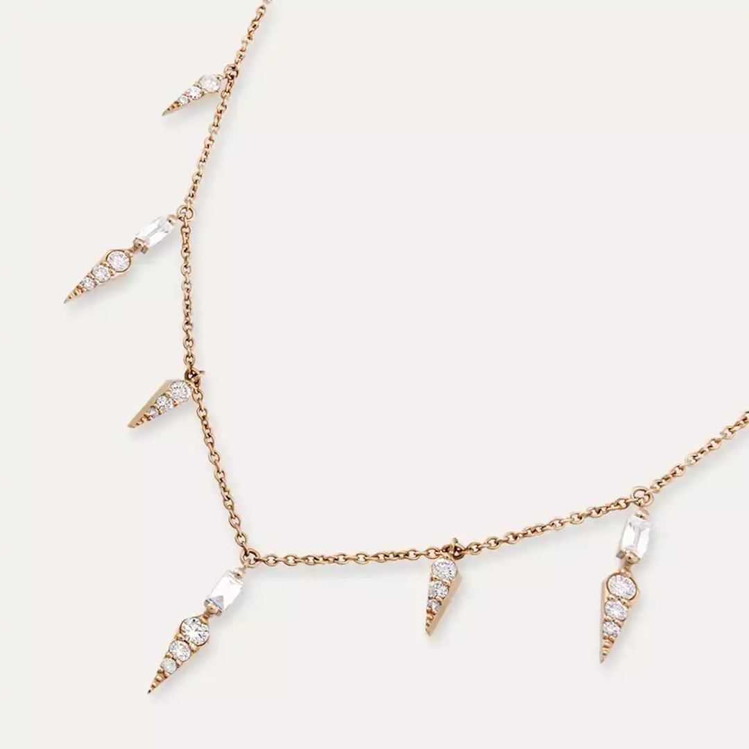 Flon Baget Kesim Pırlanta Taşlı Rose Altın Kolye