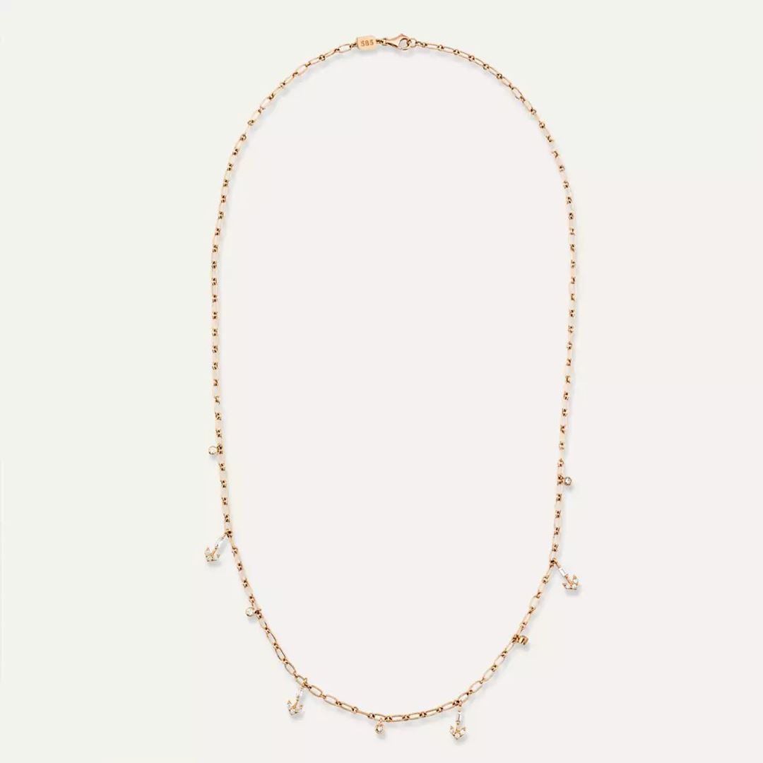 Barb Baget Kesim Pırlanta Taşlı Rose Altın Kolye