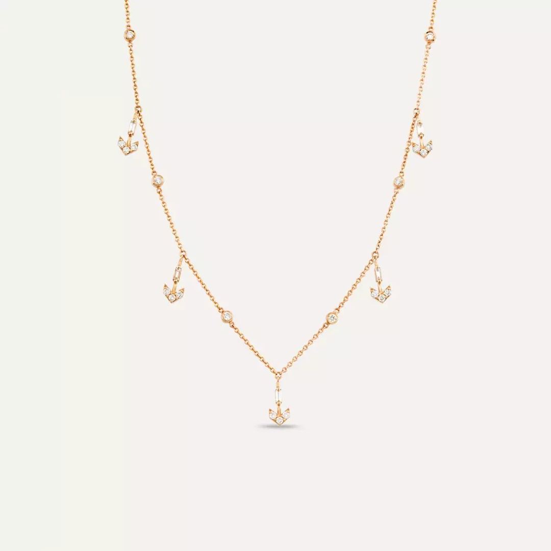 Barb II Baget Kesim Pırlanta Taşlı Rose Altın Kolye