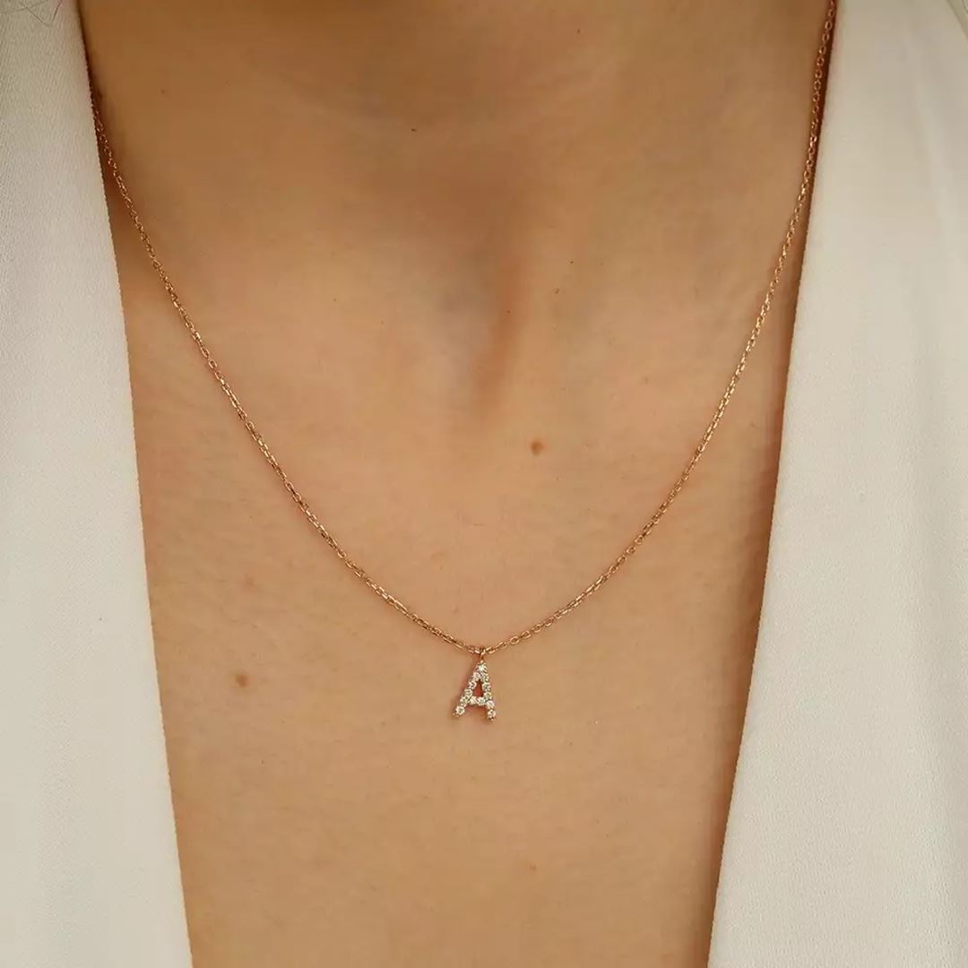 A Harf 0.08 CT Pırlanta Taşlı Rose Altın Kolye
