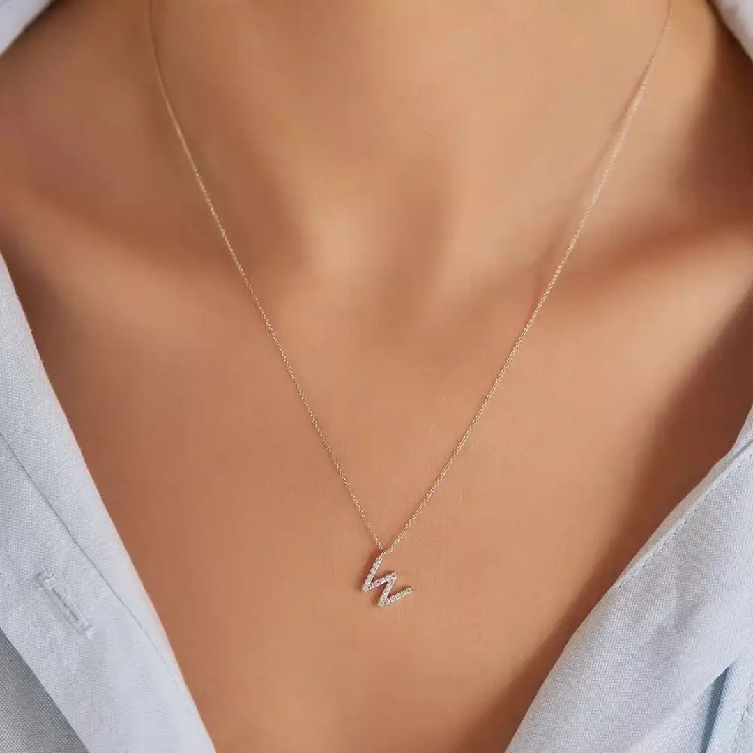 W Harf 0.15 CT Pırlanta Taşlı Beyaz Altın Kolye