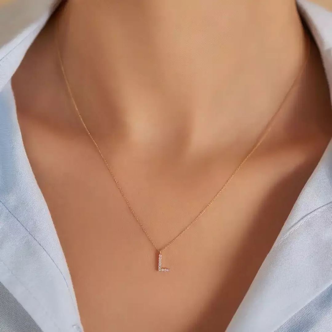 L Harfi 0.07 CT Pırlanta Taşlı Rose Altın Kolye