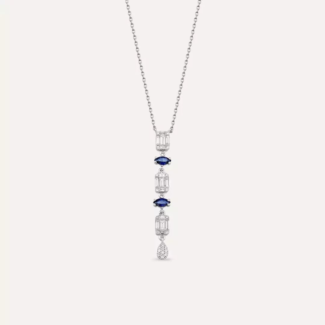 Nixie Safir ve Pırlanta Taşlı Beyaz Altın Kolye