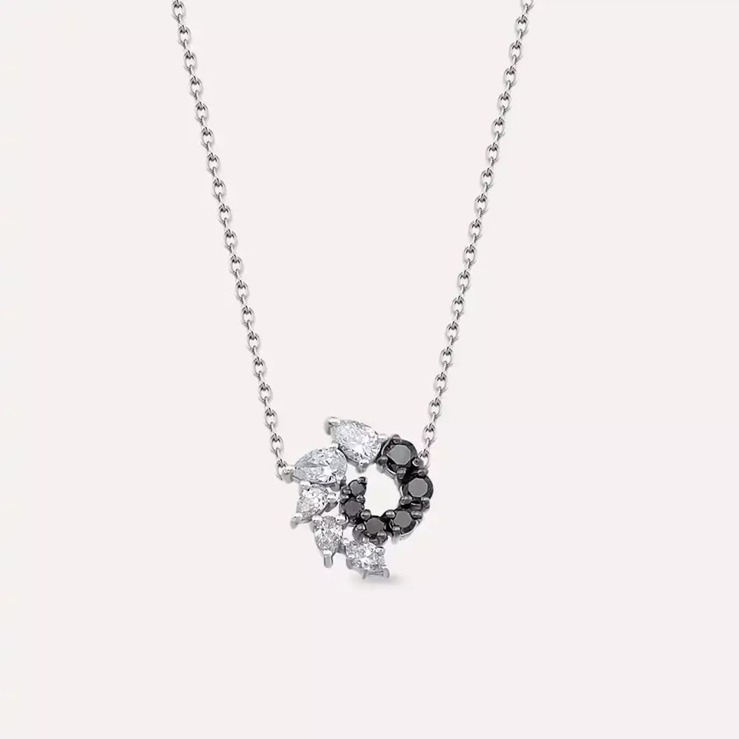 Bind Siyah Pırlanta Taşlı Beyaz Altın Kolye