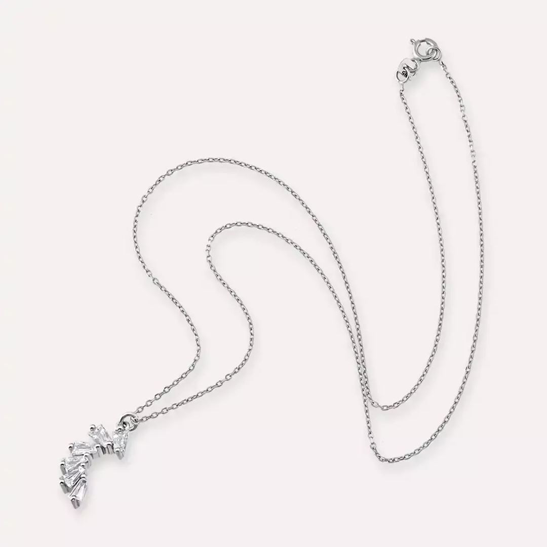 Bevel Pırlanta Taşlı Beyaz Altın Kolye