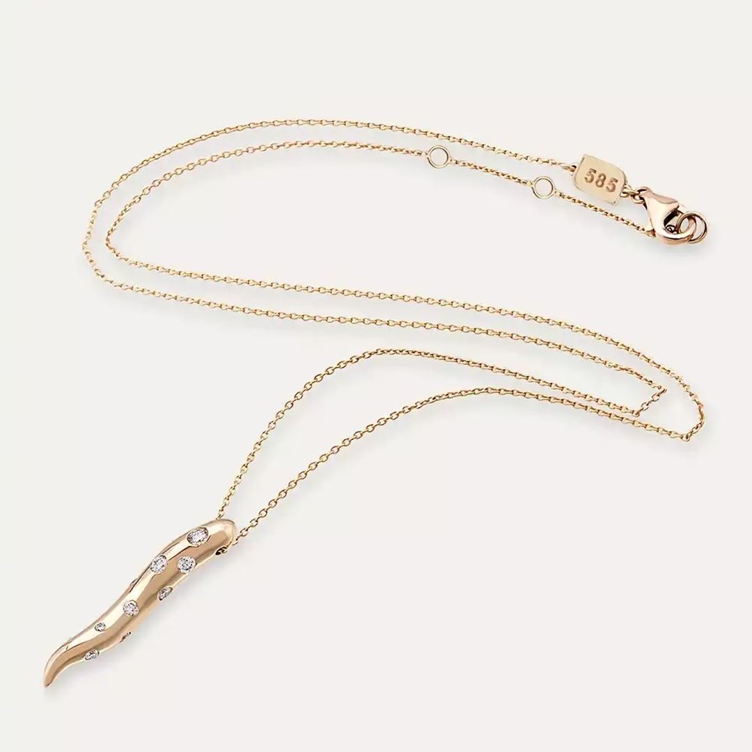 Worm Pırlanta Taşlı Rose Altın Kolye