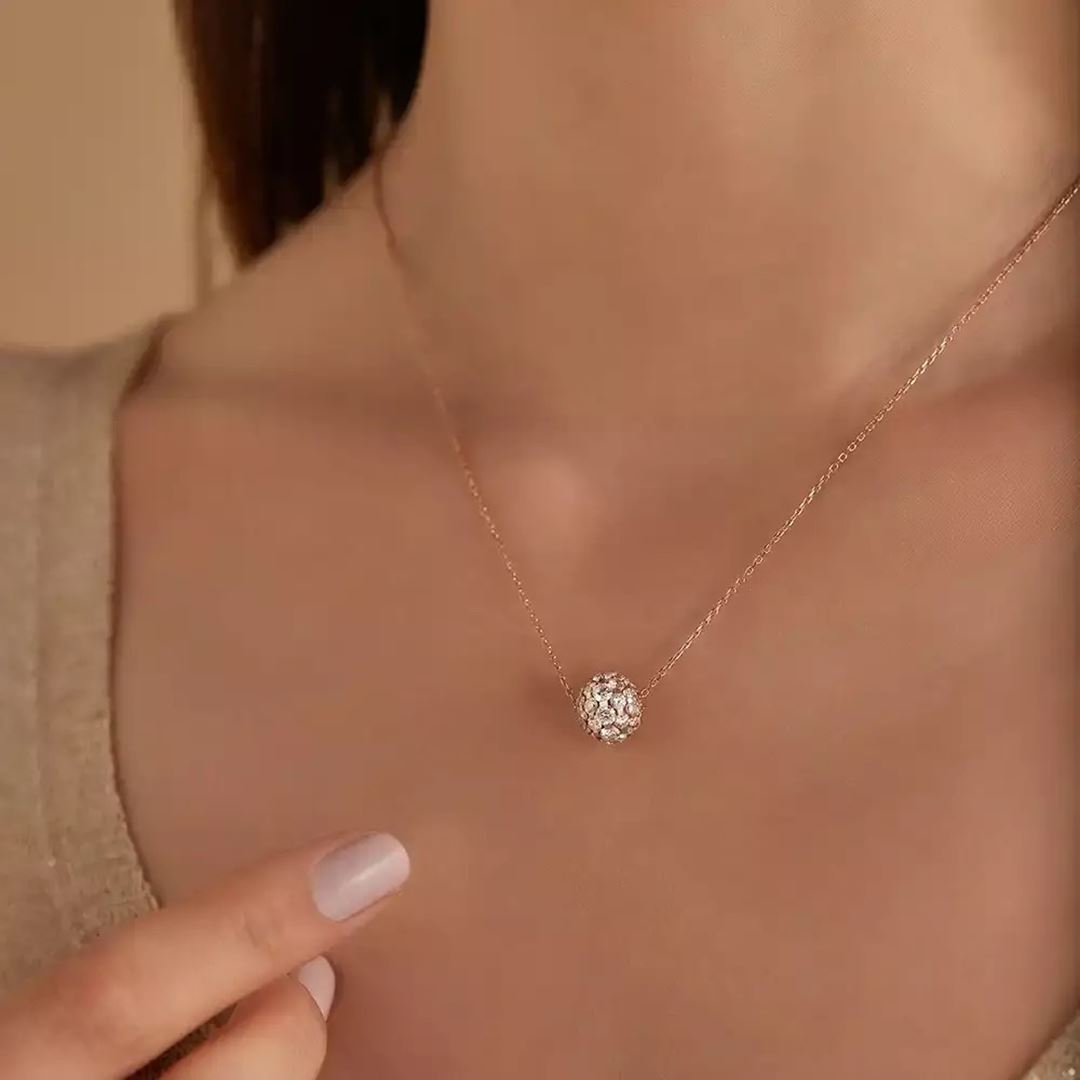 Disco Pırlanta Taşlı Rose Altın Top Kolye