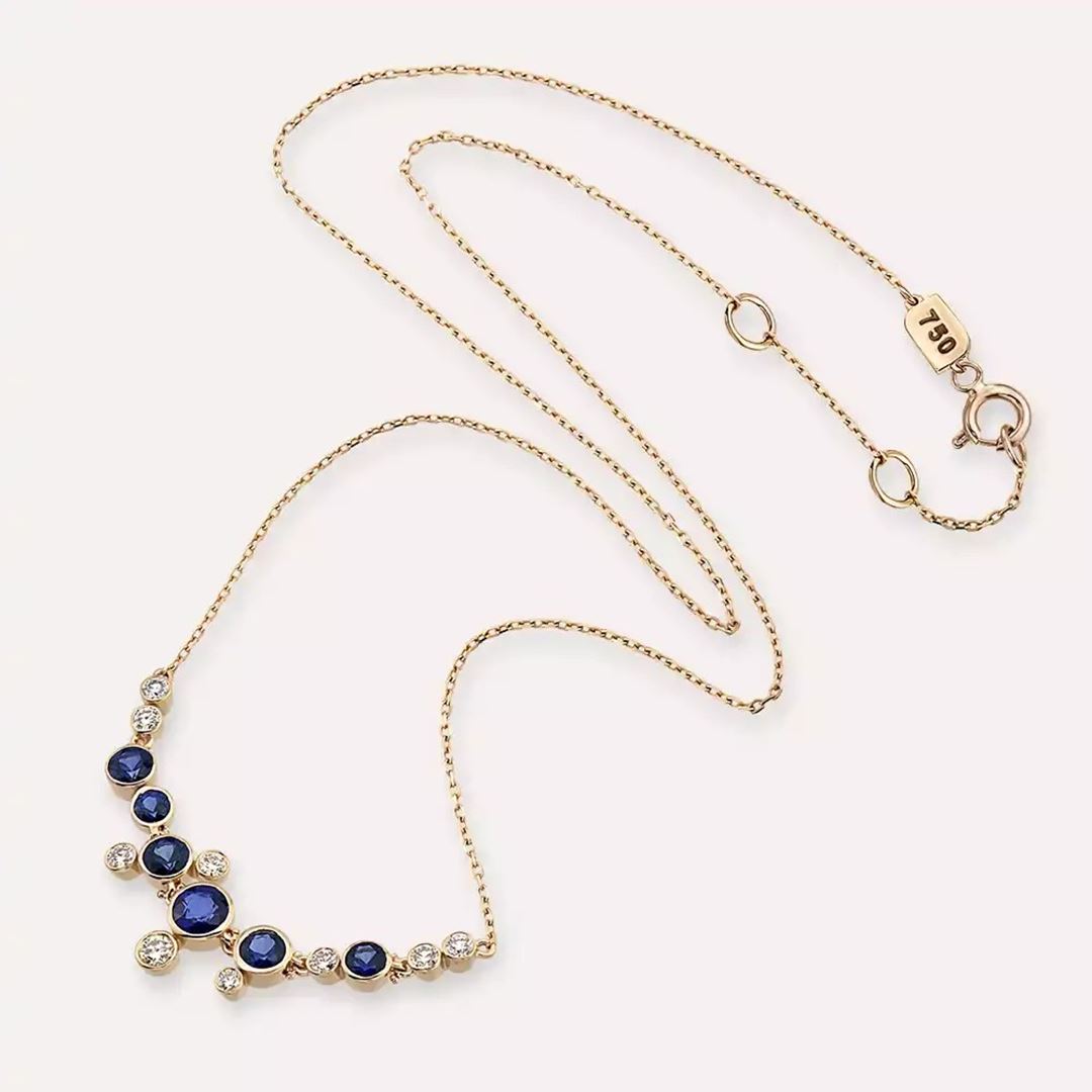 Sion Safir ve Pırlanta Taşlı Rose Altın Kolye