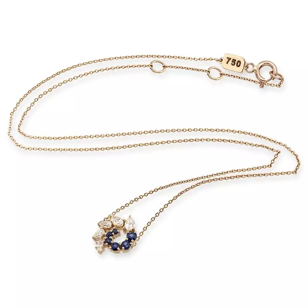 Bind Safir ve Pırlanta Taşlı Rose Altın Kolye