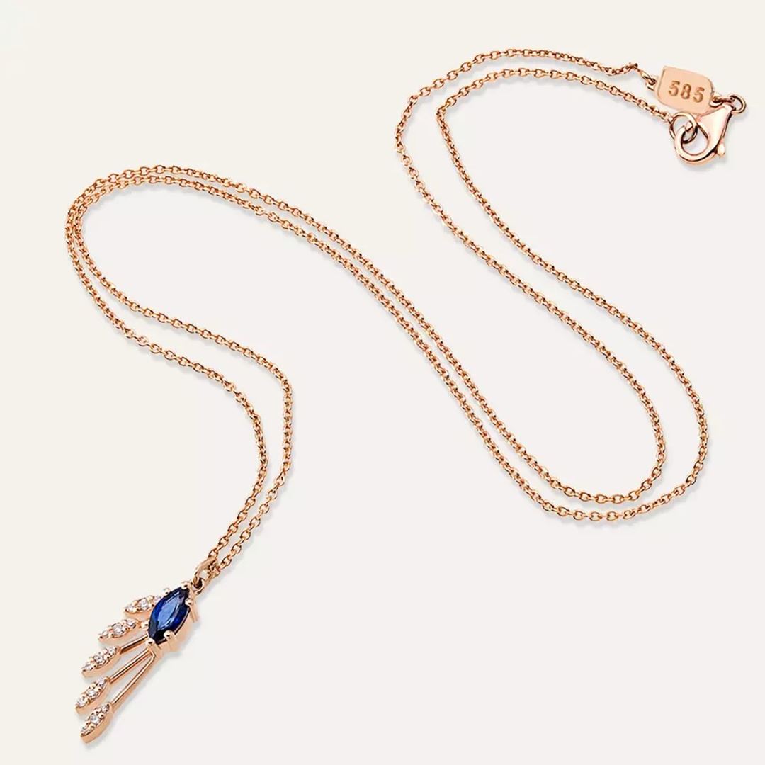 Asteroid Pırlanta ve Safir Taşlı Kolye