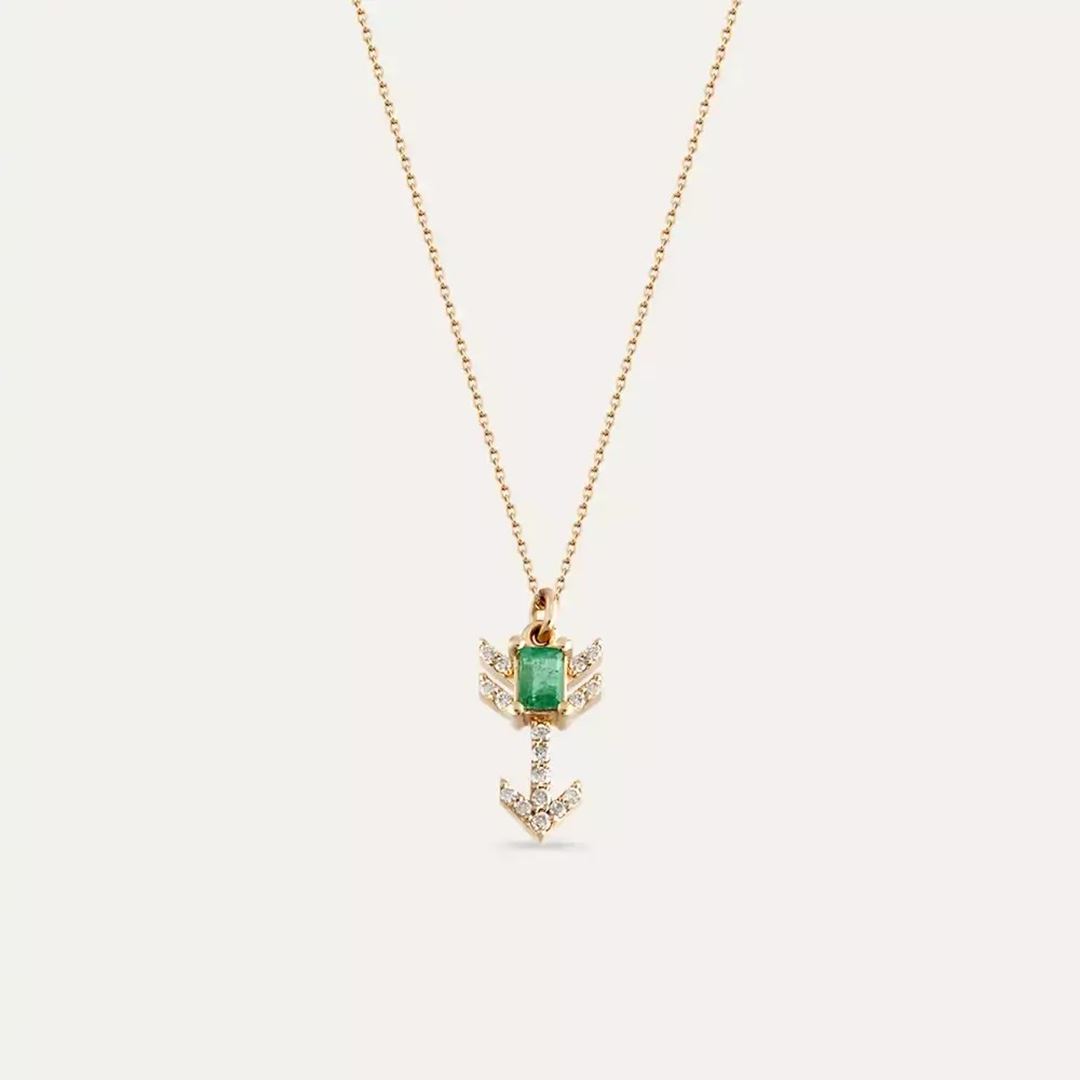 Little Arrow Zümrüt ve Pırlanta Taşlı Kolye