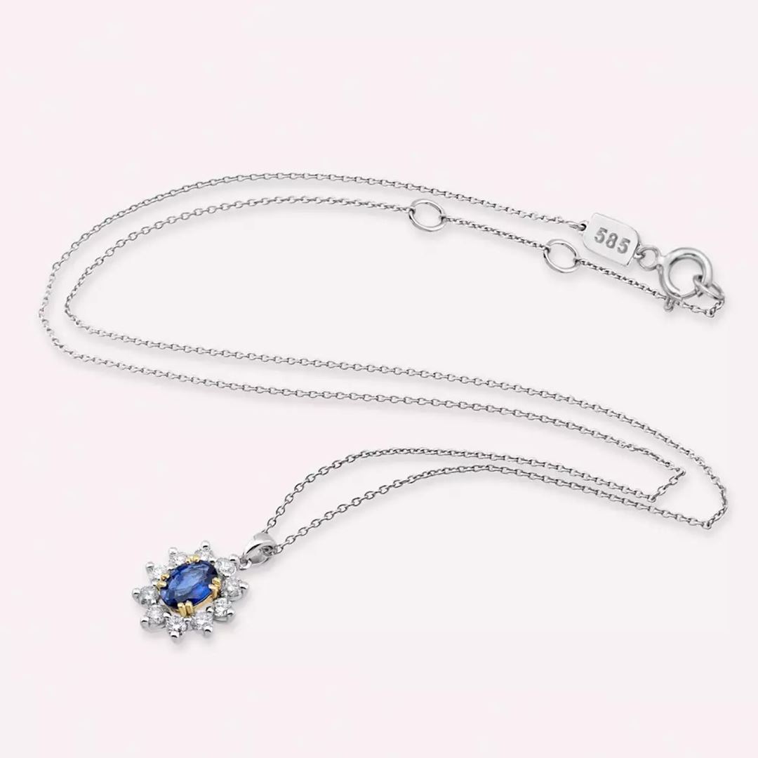 1.15 CT Safir ve Pırlanta Taşlı Beyaz Altın Anturaj Kolye