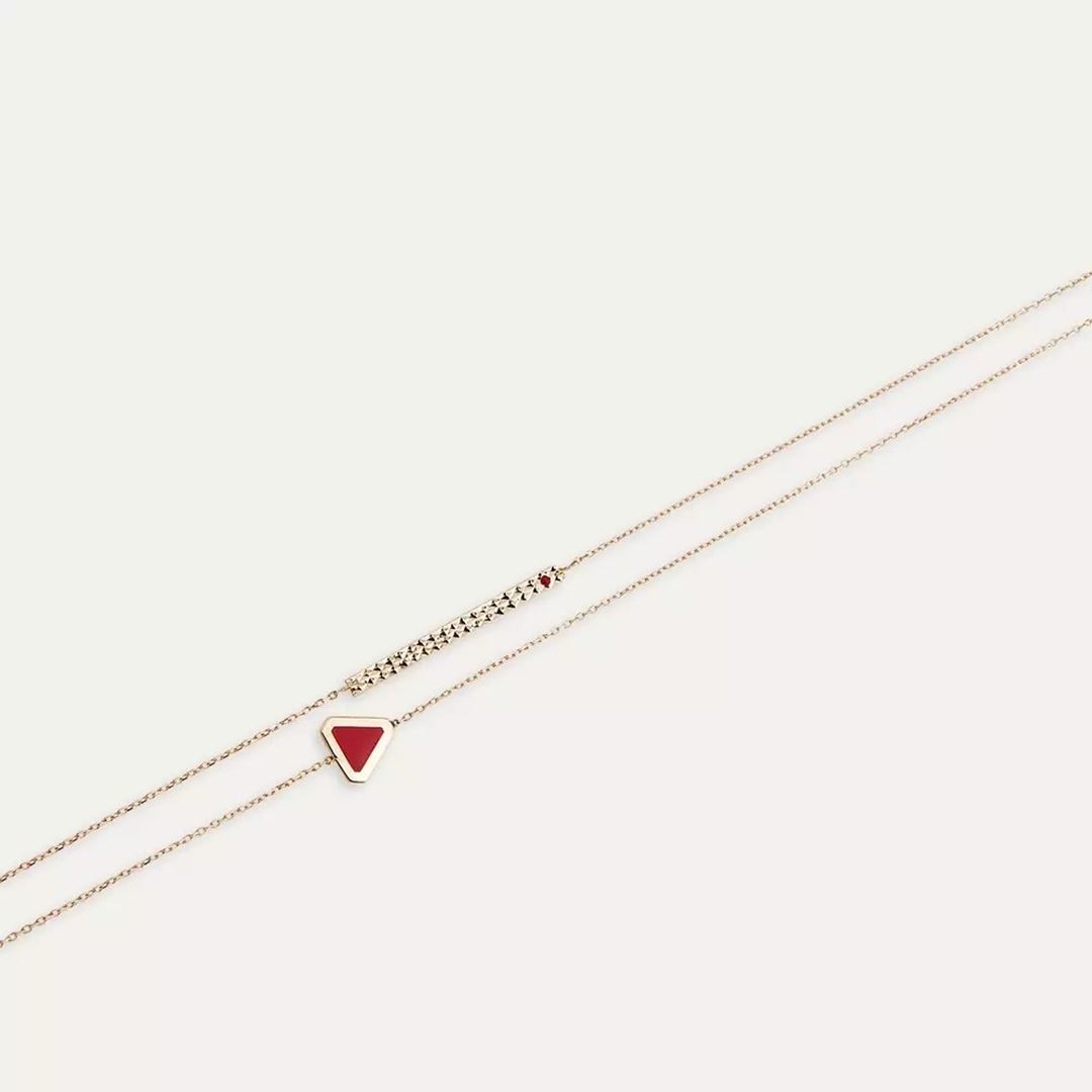 Rift Kırmızı Mineli Rose Altın Kolye