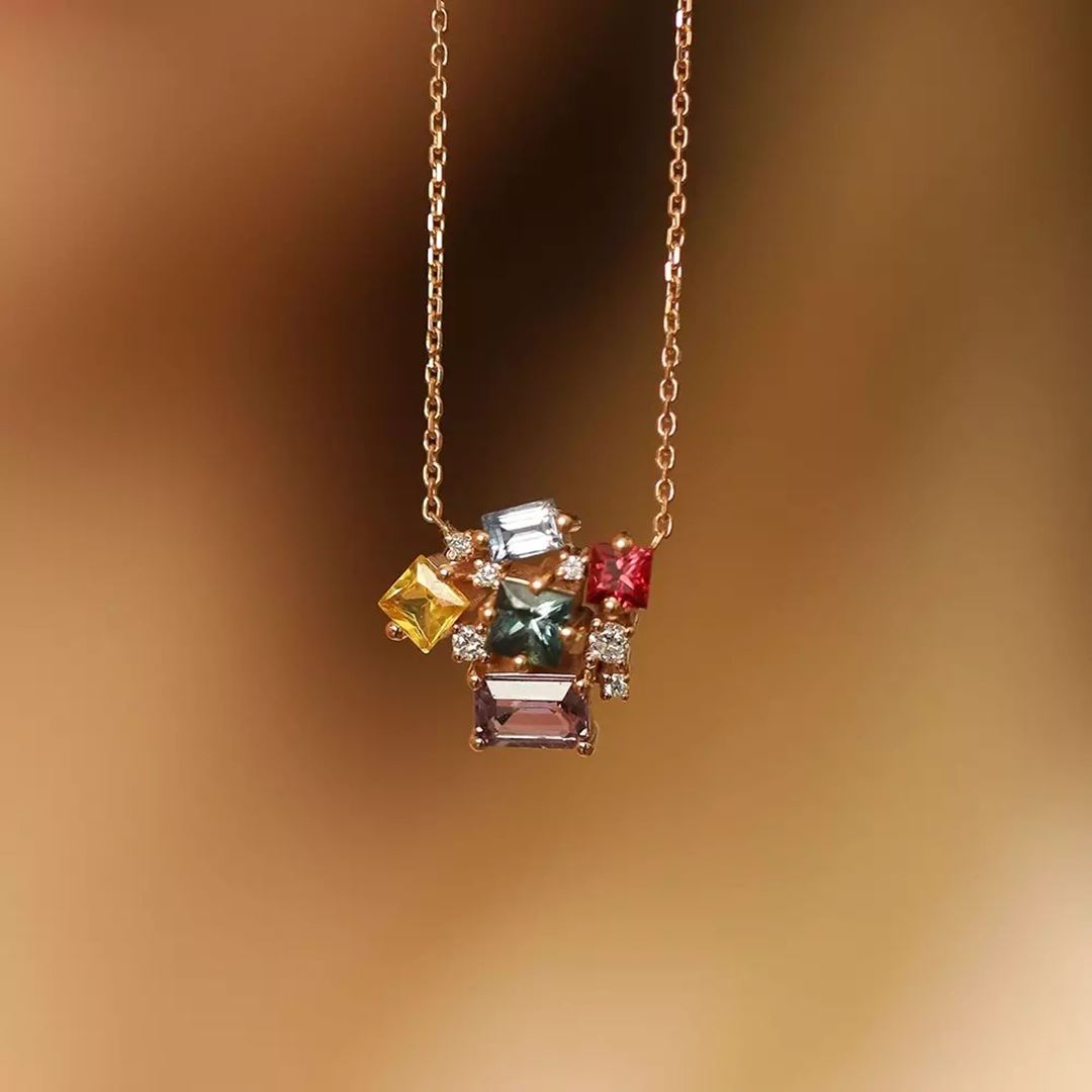 Bubbly 2.16 CT Multicolor Safir ve Pırlanta Taşlı Rose Altın Kolye