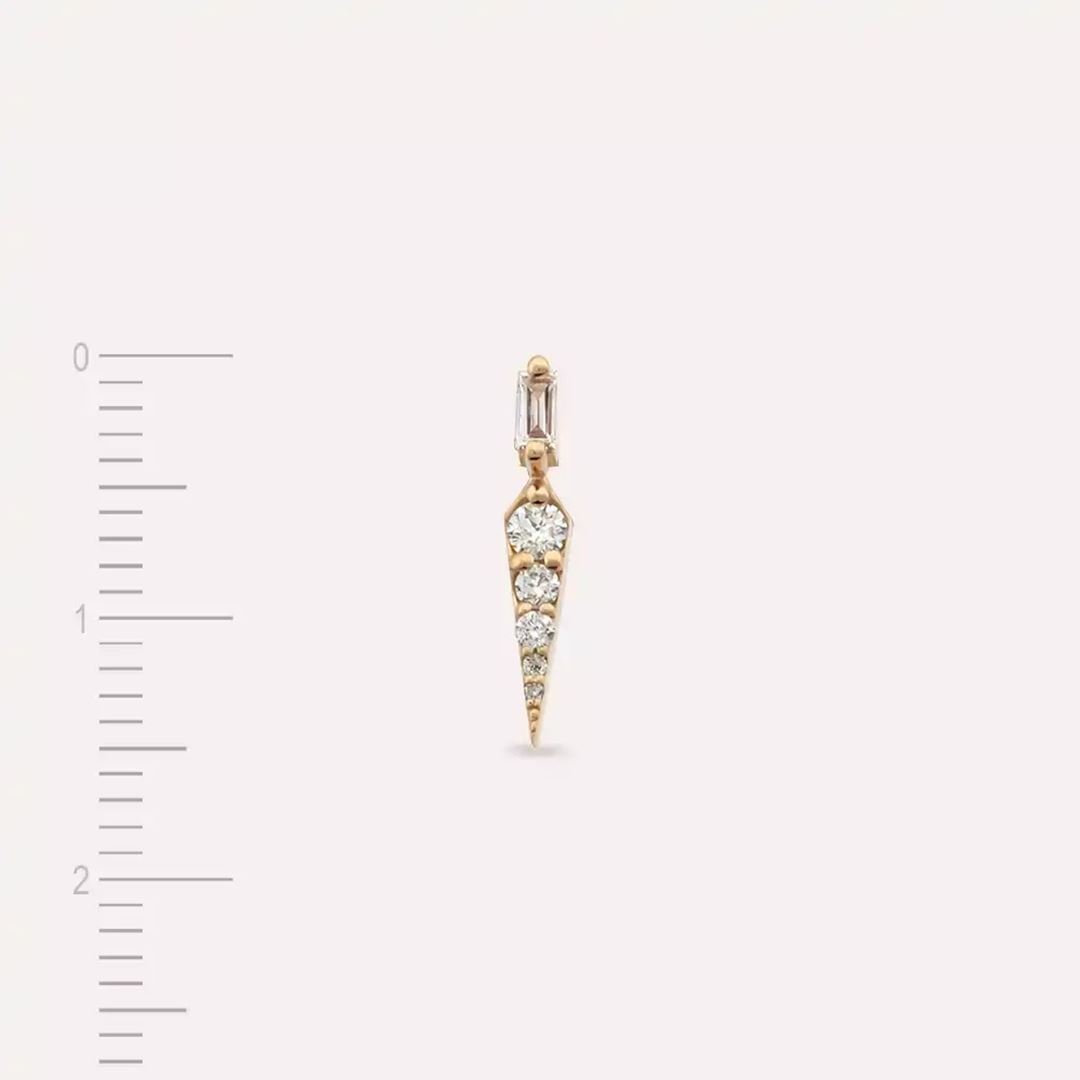 Flon Baget Kesim Pırlanta Taşlı Rose Altın Tek Küpe