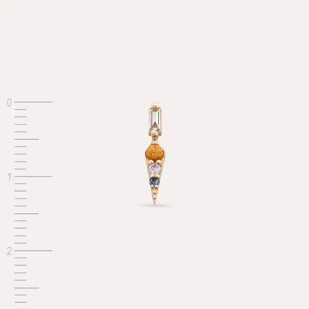 Flon Baget Pırlanta ve Multicolor Safir Taşlı Rose Altın Tek Küpe