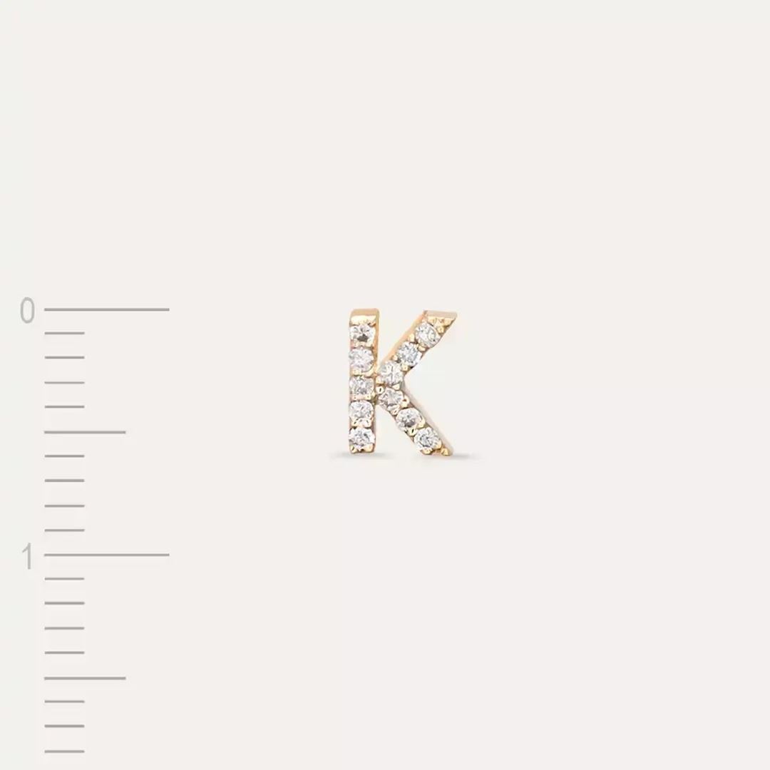 K Harf Pırlanta Taşlı Sarı Altın Tek Küpe