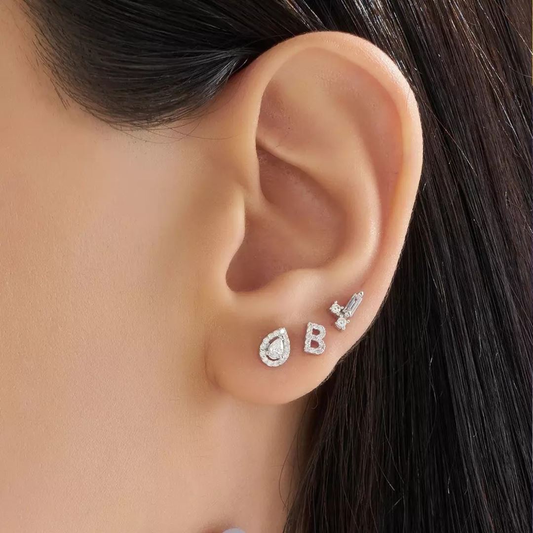 Rosa Pırlanta Taşlı Beyaz Altın Tek Küpe