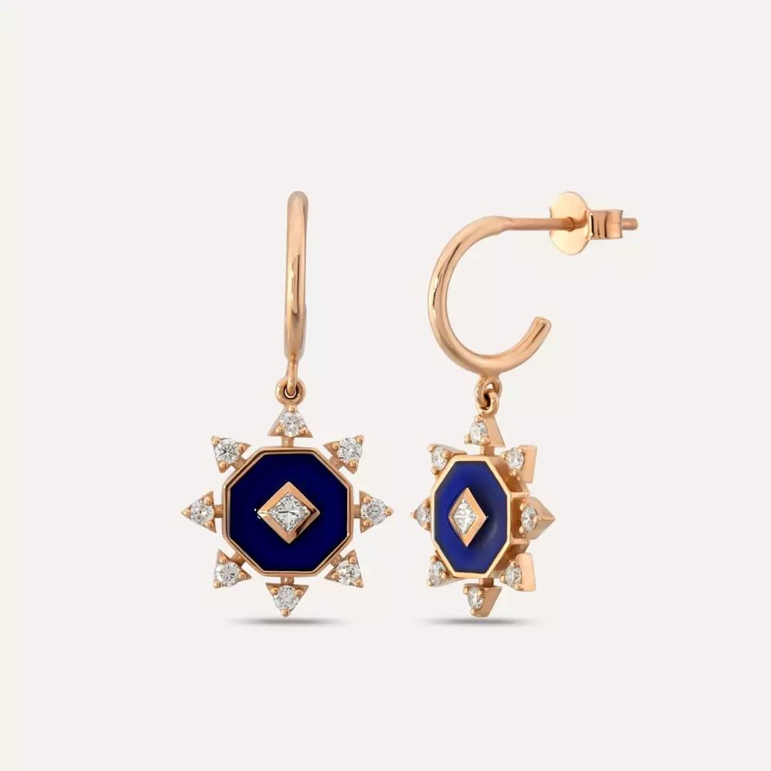 Zenith Pırlanta Taşlı ve Lacivert Mineli Küpe