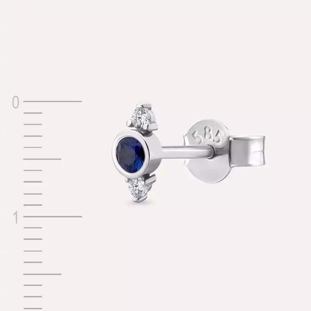 Andy Safir ve Pırlanta Taşlı Beyaz Altın Tek Küpe