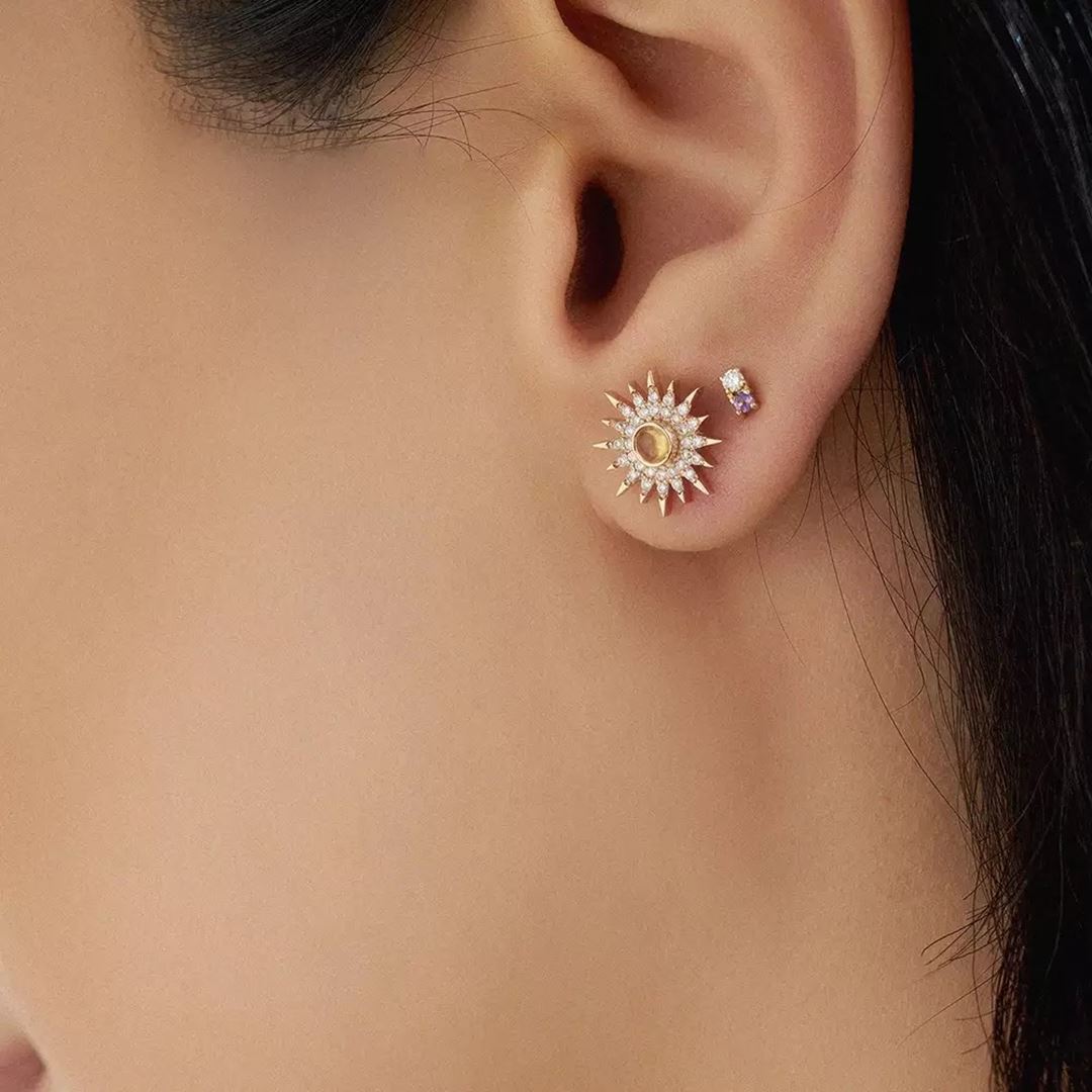 Lumos Yellow Safir ve Pırlanta Taşlı Tek Küpe