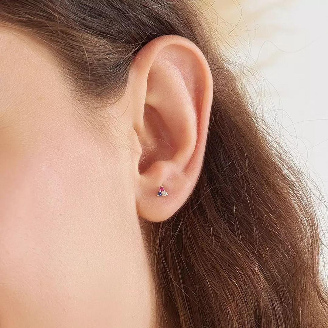 Triangle Pırlanta, Safir ve Yakut Taşlı Mini Tek Küpe