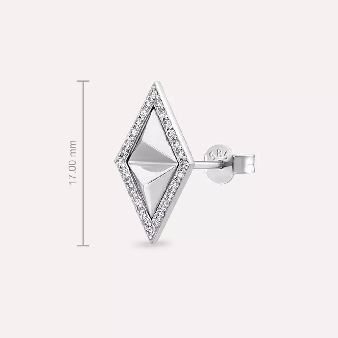 Rhomb Pırlanta Taşlı Beyaz Altın Tek Küpe