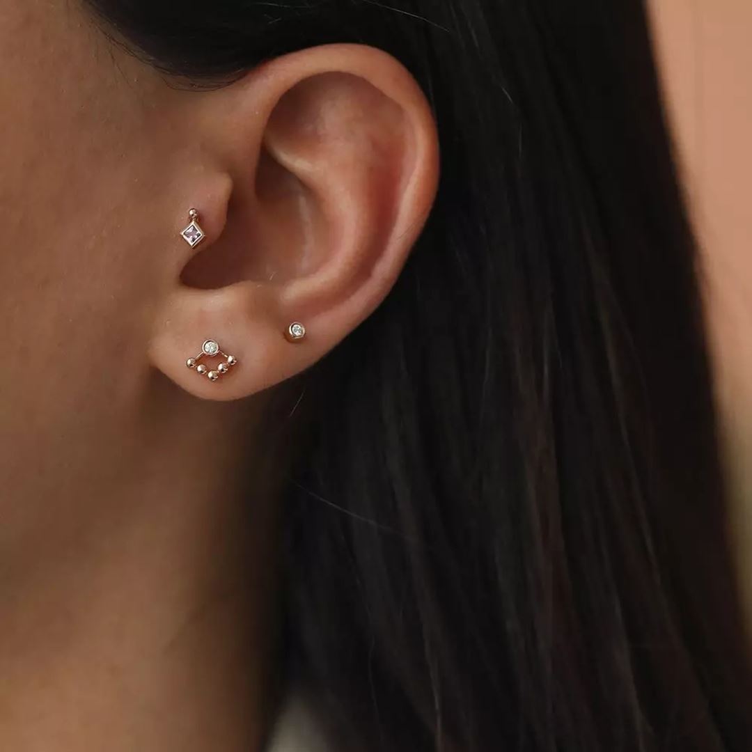 Ray Pırlanta Taşlı Rose Altın Tek Küpe