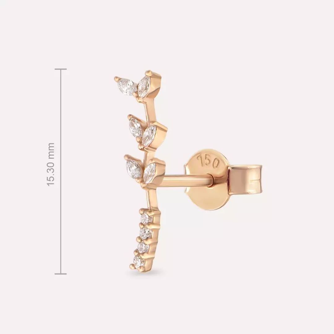 Ravina Pırlanta Taşlı Rose Altın Tek Küpe