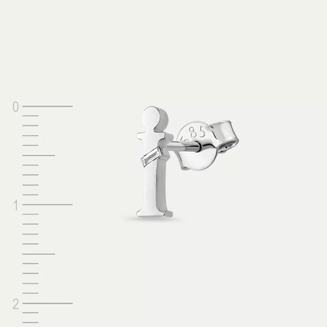 İ Harf Baget Pırlanta Taşlı Mini Tek Küpe