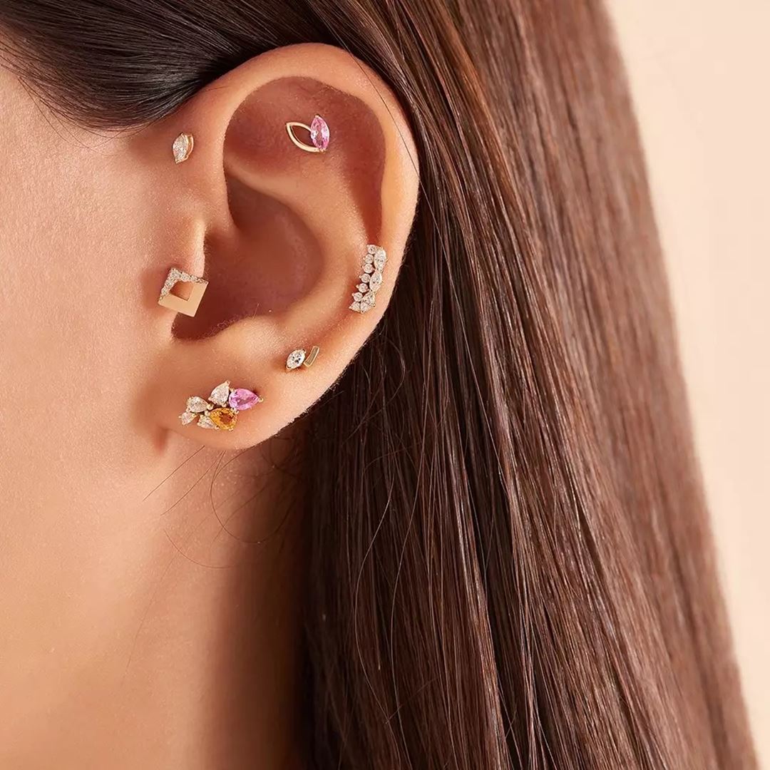 Mira Pırlanta Taşlı Rose Altın Tek Küpe